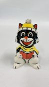 A LORNA BAILEY CAT WITH BOOK FIGURE - HEIGHT 13CM.