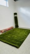 CHINESE STYLE DEEP PILE PINK PATTERNED CARPET 246 X 153CM AND TWO GREEN DEEP PILE WOOL CARPETS 2.
