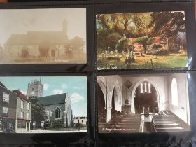 POSTCARDS: BINDER WITH A COLLECTION RELIGIOUS BUILDINGS, CHURCHES ETC, INTERIORS AND EXTERIORS,