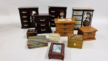 SELECTION OF 11 JEWELLERY BOXES MOSTLY OF THE MUSICAL TYPE, CIRCA 1980's.