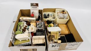 2 X BOXES CONTAINING AN EXTENSIVE COLLECTION OF DOLLS HOUSE FURNISHINGS AND ACCESSORIES.
