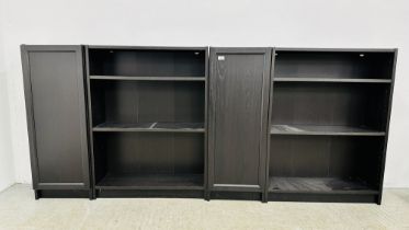 2 X MODERN BLACK ASH EFFECT FINISH BOOKSHELVES WITH ADJUSTABLE SHELVING - EACH W 80CM, D 28CM,