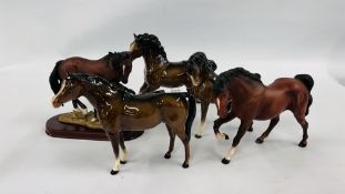 A GROUP OF 3 BESWICK HORSE ORNAMENTS TO INCLUDE A SHIRE HORSE EXAMPLE + A BESWICK MATT FINISH HORSE