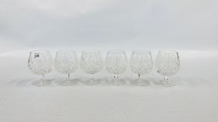A SET OF 6 WATERFORD LISMORE BRANDY GLASSES.