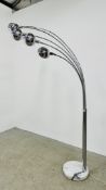 A DESIGNER 5 BRANCH CHROME FINISHING LAMP WITH MARBLE BASE H 210CM - SOLD AS SEEN.