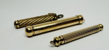 A GROUP OF 3 ANTIQUE YELLOW METAL PROPELLING PENCILS TO INCLUDE W.S.