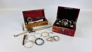 TWO VINTAGE JEWELLERY BOXES CONTAINING AN EXTENSIVE COLLECTION OF MODERN AND VINTAGE JEWELLERY /