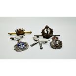 SMALL COLLECTION OF 5 WW1 AND WW11 SWEETHEART BROOCHES INCLUDING ROYAL NAVY AND GURKAS.