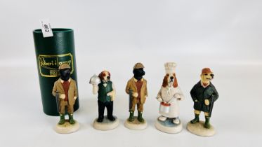 A GROUP OF 5 ROBERT HARROP COUNTRY COMPANIONS COLLECTORS ORNAMENTS TO INCLUDE 2 X FLAT COATED