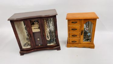 TWO JEWELLERY BOXES CONTAINING VINTAGE AND MODERN COSTUME JEWELLERY.