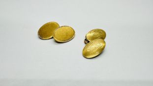 TWO 9CT GOLD CUFFLINKS ONE BEARING MONOGRAM.