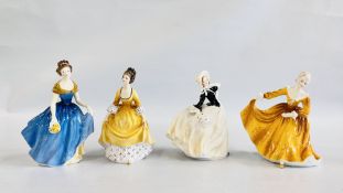 A GROUP OF 4 ROYAL DOULTON FIGURINES TO INCLUDE KIRSTY HN 2381, AUTUMN BREEZES HN 2147,