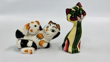 2 X LORNA BAILEY CATS TO INCLUDE BECKS & STRIPED CAT - H 14.5CM.