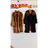 A VINTAGE FUR COAT AND ONE OTHER SIMILAR EXAMPLE WITH FUR COLLAR.