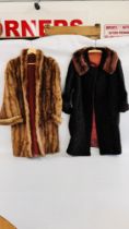 A VINTAGE FUR COAT AND ONE OTHER SIMILAR EXAMPLE WITH FUR COLLAR.