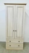 A MODERN 2 DOOR 2 DRAWER LIMED FINISH ALSTONS WARDROBE.