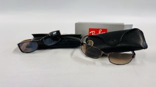 A PAIR OF DESIGNER SUNGLASSES MARKED RAY-BAN RB3364 014/5159017 2N ALONG WITH CASE AND BOX + A