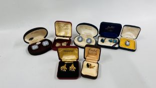 A GROUP OF ASSORTED CUFF LINKS TO INCLUDE WEDGEWOOD STYLE EXAMPLES BY STRATTON ALONG WITH A SILVER