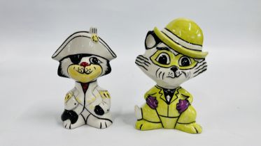 TWO LORNA BAILEY CAT ORNAMENTS MOBSTER WIGGLER AND NAPOLEON - HEIGHT 14CM.