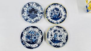 4 EARLY BLUE AND WHITE DELFT DISHES.