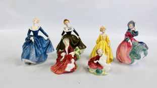A GROUP OF 5 ROYAL DOULTON FIGURINES TO INCLUDE HOME AGAIN, HN 2167, LYDIA HN 1908,