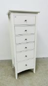 A MODERN WHITE FINISH 6 DRAWER TOWER CHEST W 54.5 X D 44 X H 137.5CM.