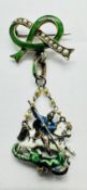 AN ANTIQUE SILVER GILT ENAMELED BROOCH SUSPENDED ST.