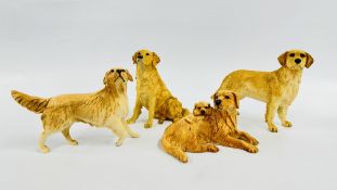 A GROUP OF 4 GOLDEN RETRIEVER ORNAMENTS TO INCLUDE 2 ROYAL DOULTON EXAMPLES.