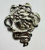 AN ART NOUVEAU WHITE METAL BROOCH H 6CM.