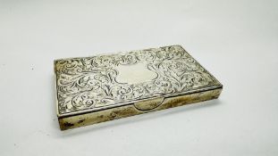 AN ANTIQUE SILVER STAMP CASE OF RECTANGULAR FORM, BIRMINGHAM ASSAY S.M.L. L8CM X W 4.5CM X DEPTH 0.