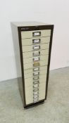 A BISLEY STEEL 15 DRAWER CHEST - W 28CM X D 42CM X H 94CM.