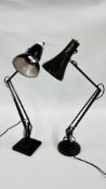 TWO VINTAGE ANGLE POISED LAMPS ONE MADE BY HERBERT TERRY & SONS LTD REDDITCH - COLLECTORS ITEMS