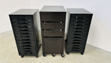 A PAIR OF 12 DRAWER STEEL FRAMED STORAGE DRAWERS W 30.5 X D 39.5 X H 71.