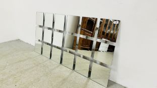 A PAIR OF SQUARE WALL MIRRORS MADE FROM 9 SECTIONS OF SQUARE MIRROR.