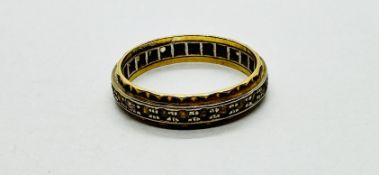 AN 18CT GOLD STONE SET ETERNITY RING - SIZE O/P.