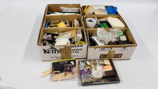 2 X BOXES CONTAINING AN EXTENSIVE COLLECTION OF DOLLS HOUSE CRAFT MATERIALS,