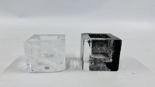 2 X KOSTA BODA ART GLASS SQUARE CANDLE HOLDERS.