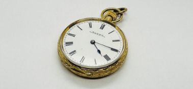AN ORNATE 18CT GOLD FOB WATCH, THE ENAMELLED DIAL MARKED "REID & SONS" NEWCASTLE ON TYNE DIAL 3.