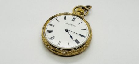 AN ORNATE 18CT GOLD FOB WATCH, THE ENAMELLED DIAL MARKED "REID & SONS" NEWCASTLE ON TYNE DIAL 3.