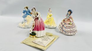 4 ROYAL DOULTON FIGURES TO INCLUDE PRESTIGE FIGURE OF THE YEAR 2007 LADY ANNA LOUISE, NINETTE,