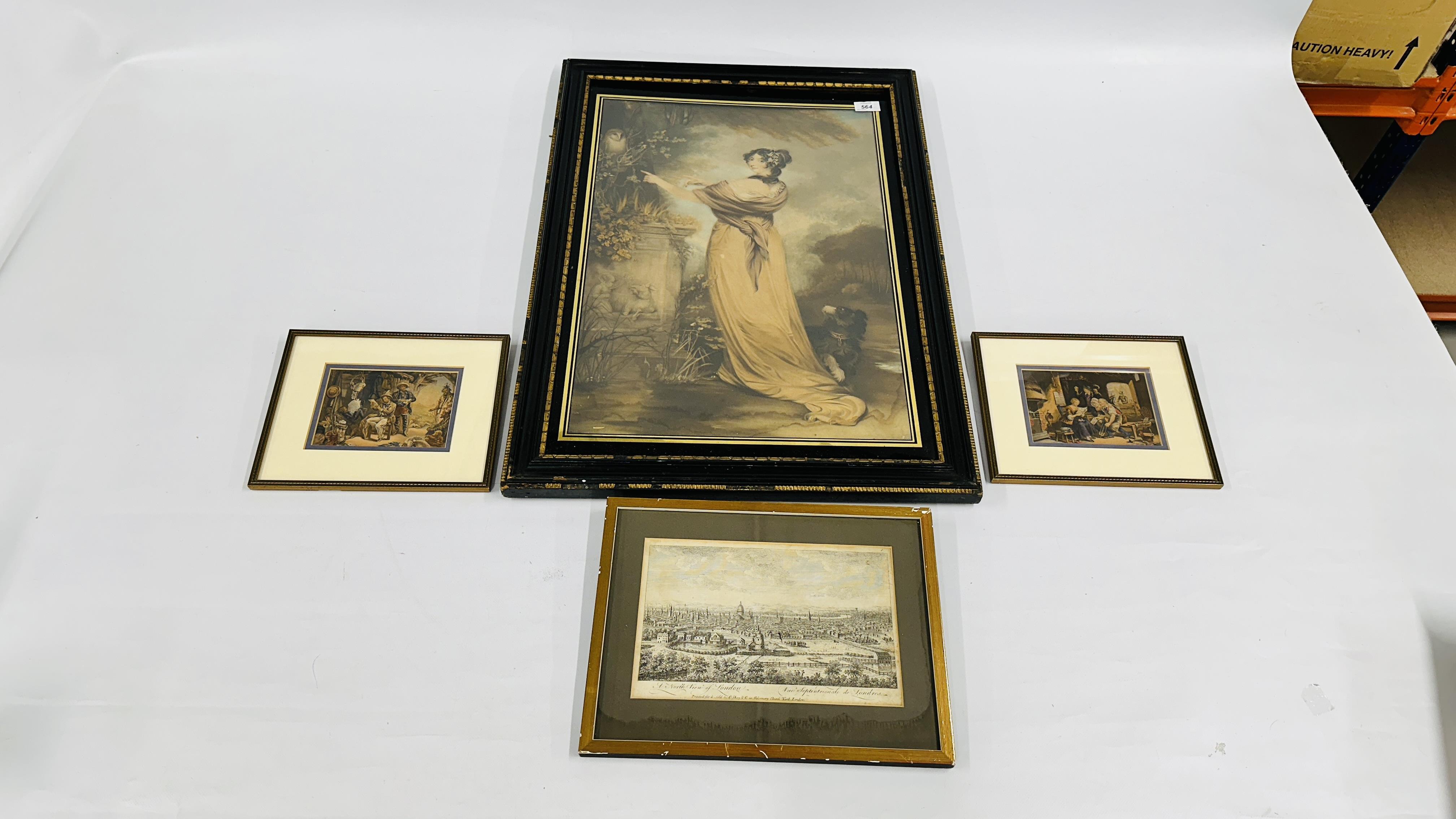 A FRAMED ANTIQUE MEZZOTINT ALONG WIITH 2 BAXTER PRINTS (C1854) NEWS FROM AUSTRALIA AND FROM HOME