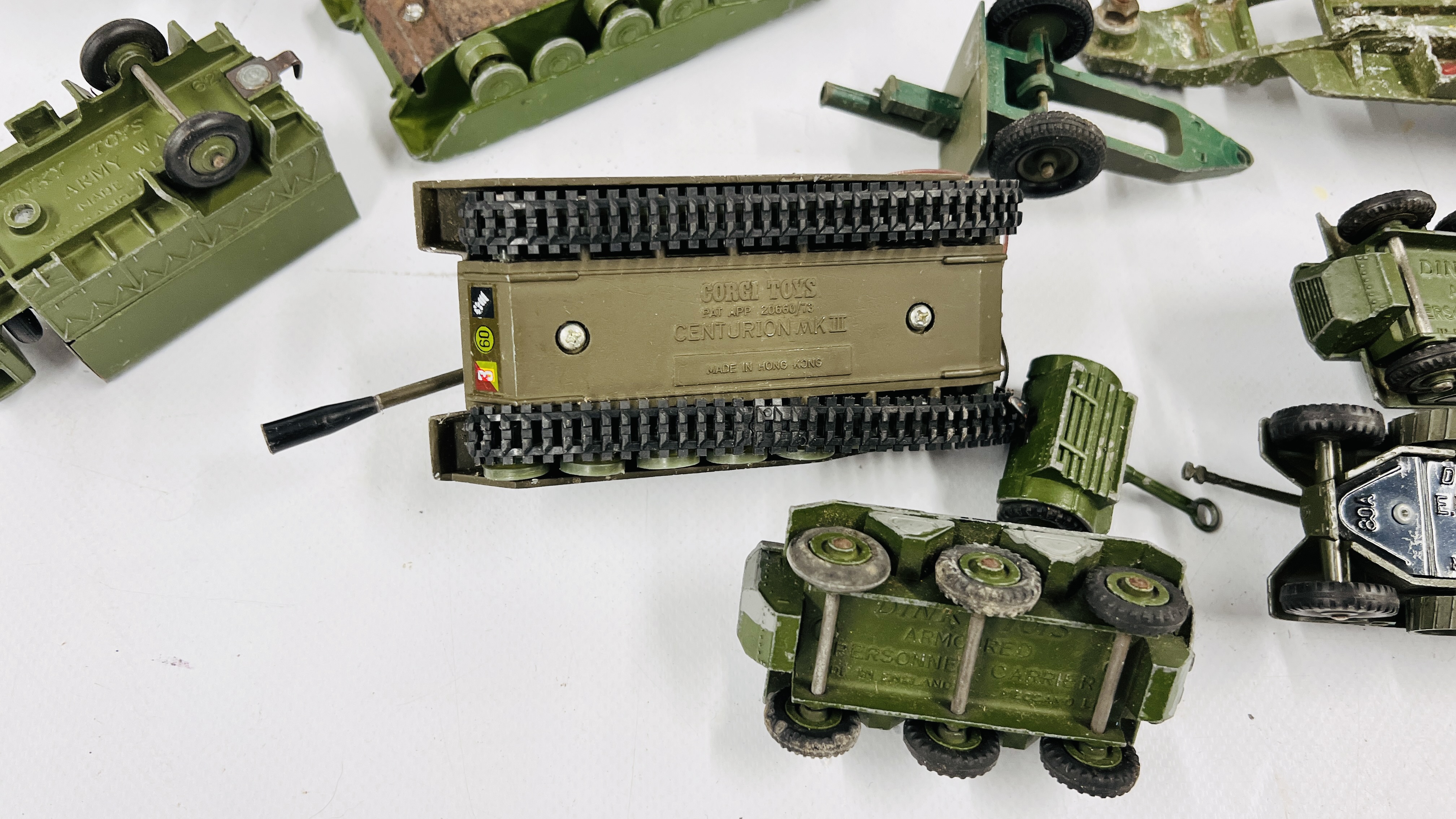 BOX OF MAINLY VINTAGE DINKY AND CORGI MILITARY VEHICLES. - Image 10 of 15