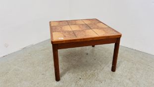 MID CENTURY TRIOH DANISH TEAK COFFEE TABLE WITH TILE TOP, 65 X 65CM.