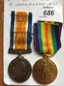 MEDALS: WW1 BWM AND VICTORY TO CMT-23 A. CPL. G. CROWFORTH A.S.C.