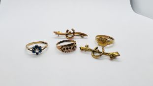 A GROUP OF 3 9CT GOLD RINGS TO INCLUDE 2 VINTAGE EXAMPLES (SOME LOSSES) ALONG WITH TWO VINTAGE