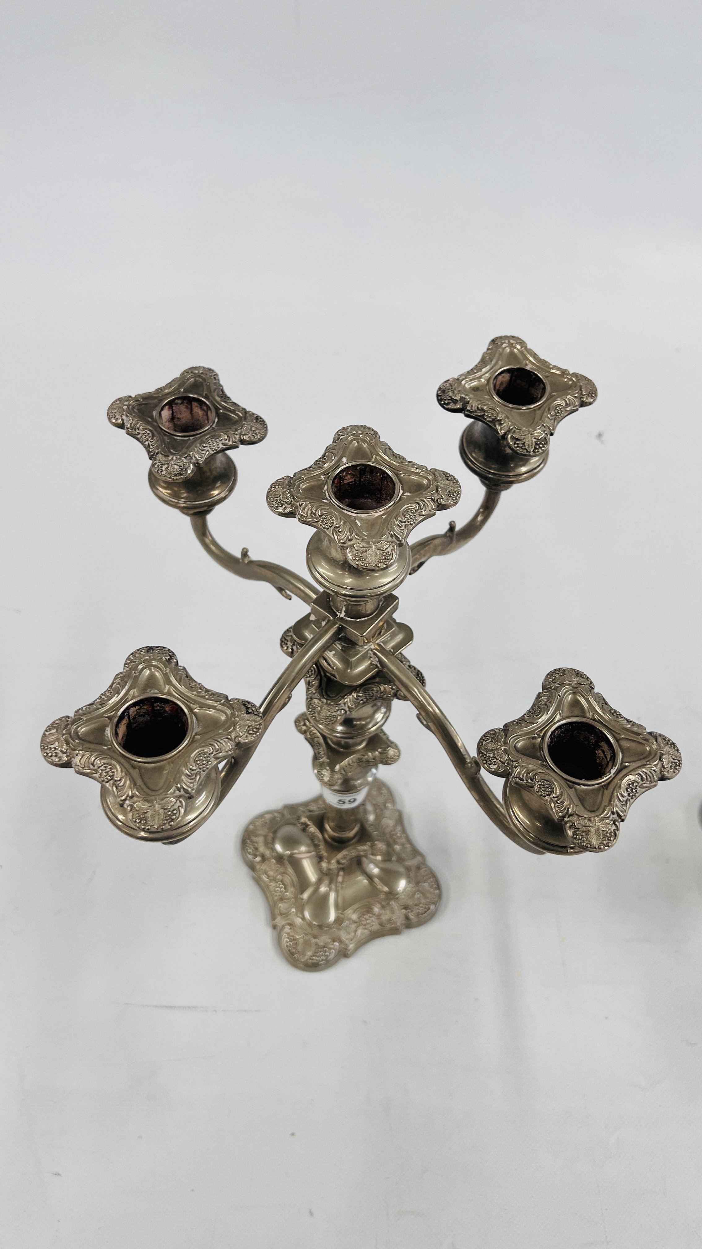 A PAIR OF GOOD QUALITY HEAVY SILVER PLATED 4 BRANCH CANDELABRA'S . - Image 2 of 5
