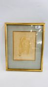 FRAMED WOODCUT "STUDY OF BARLEY" ARISTIDE MAILLOL, 23 X 18CM.