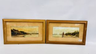 A PAIR OF OIL ON BOARD SCENES OF YARMOUTH HARBOUR W 33.5CM X H 14CM SIGNED MAKIOSAM 1903.