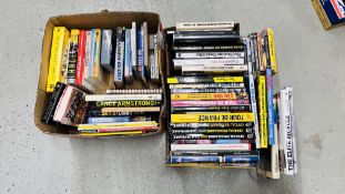 TWO BOXES CONTAINING AN EXTENSIVE COLLECTION OF CYCLING BOOKS AND DVD'S TO INCLUDE TOUR DE FRANCE,