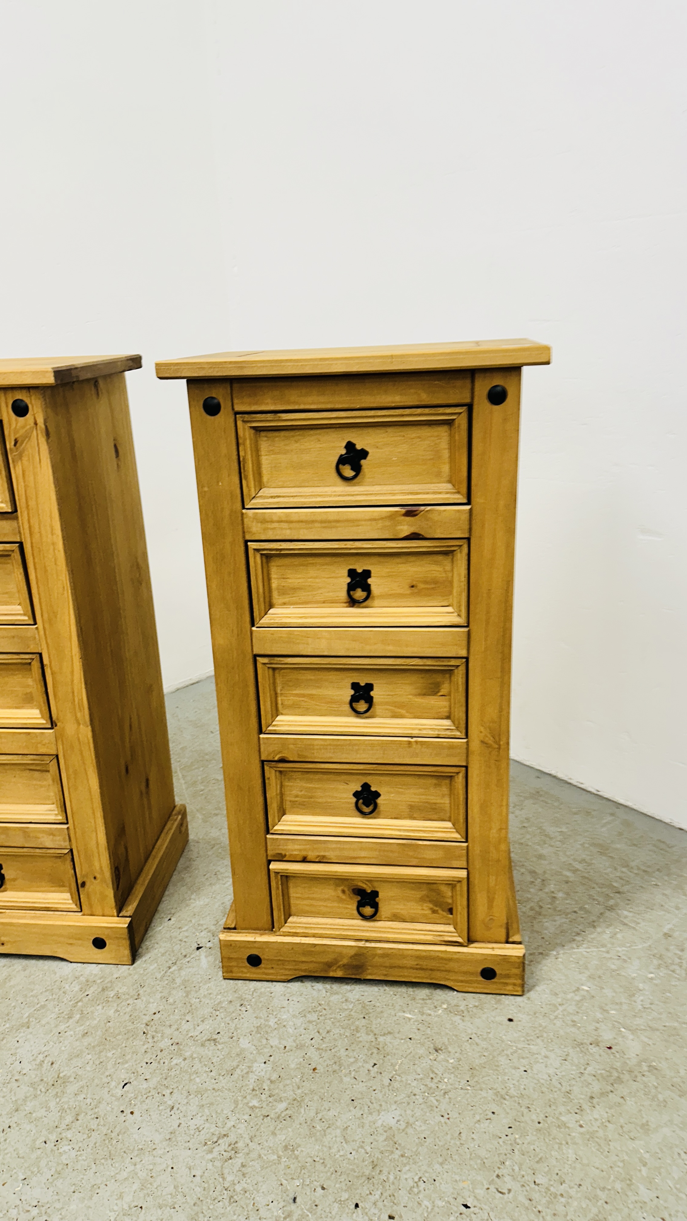 A PAIR OF FIVE DRAWER MEXICAN PINE "CORONA" TOWER CHESTS. - Image 2 of 9